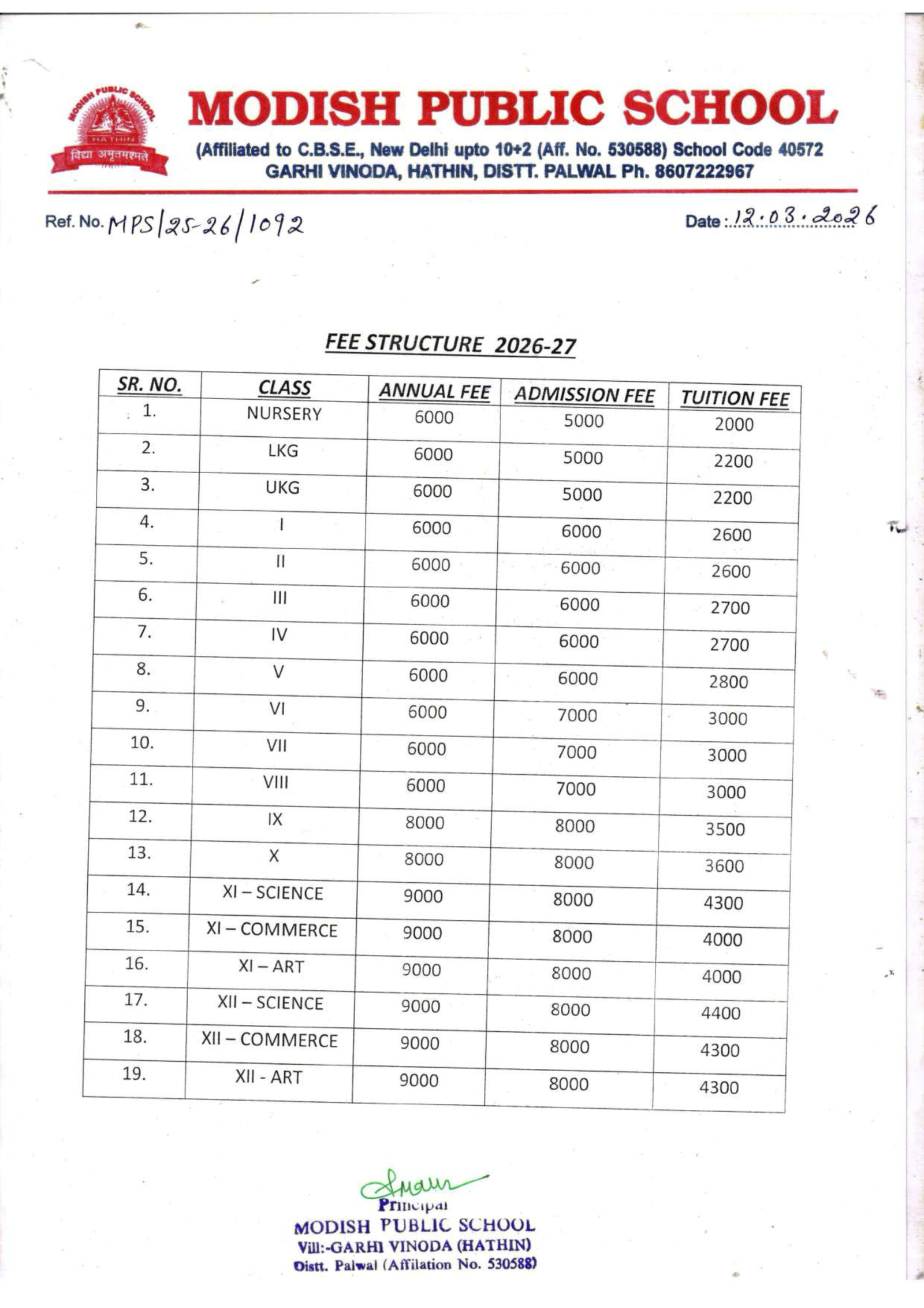 Fee Structure Session 2026-27